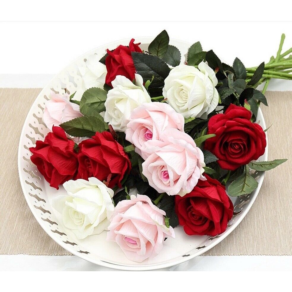 Set 10 Bông Hoa Hồng Giả Dùng Trang Trí Nhà Cửa / Tiệc Cưới