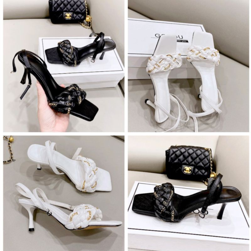 Pv(ẢNH THẬT) Sandal 7p Quai Tết Phối Xích Da Siêu Mềm Êm Hàng Xịn Fullbox Cao Cấp