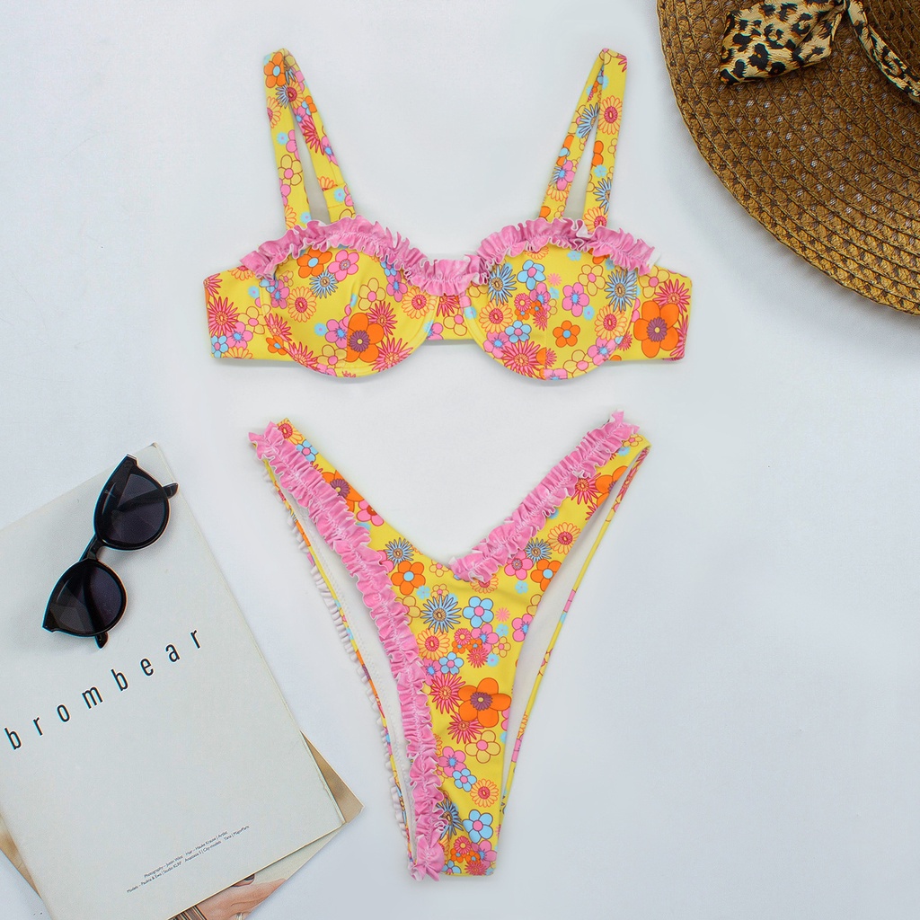 Bộ Đồ Bơi Bikini Eo Thấp Có Gọng Nâng Ngực In Họa Tiết Hoa Màu Sắc Kẹo Ngọt Dành Cho Bạn Nữ H450
