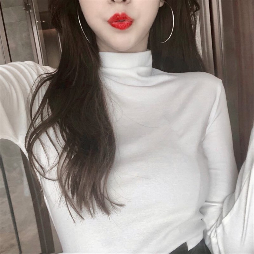 Áo kiểu nữ tay dài cổ lọ phong cách Hàn Quốc