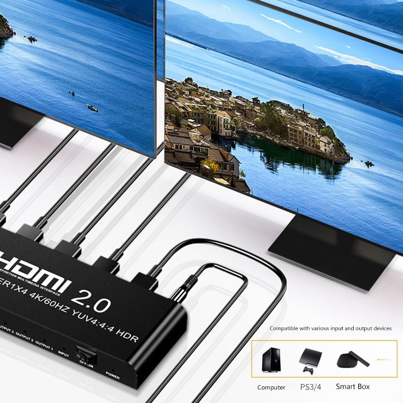 Bộ Chia Cổng Hdmi 4k 60 Hz 1 In 4 Out Hdmi2.0 Cho Laptop Ps4 Ps3 Hdtv Xbox Eu