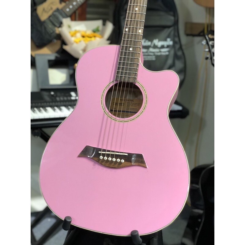 Đàn Guitar acoustic màu hồng Phấn T-01H Guitar màu Hồng Nhạt cực đẹp dáng A khuyết nhỏ gọn
