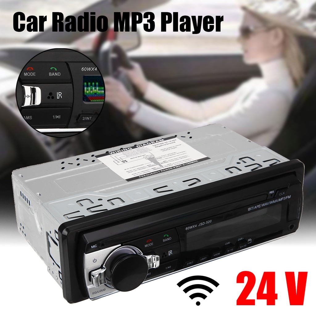 Máy Nghe Nhạc MP3 JSD-520 12-24V 12Pin Bluetooth 60Wx4 FM Radio Stereo Có Cổng USB / SD Cho Xe Hơi