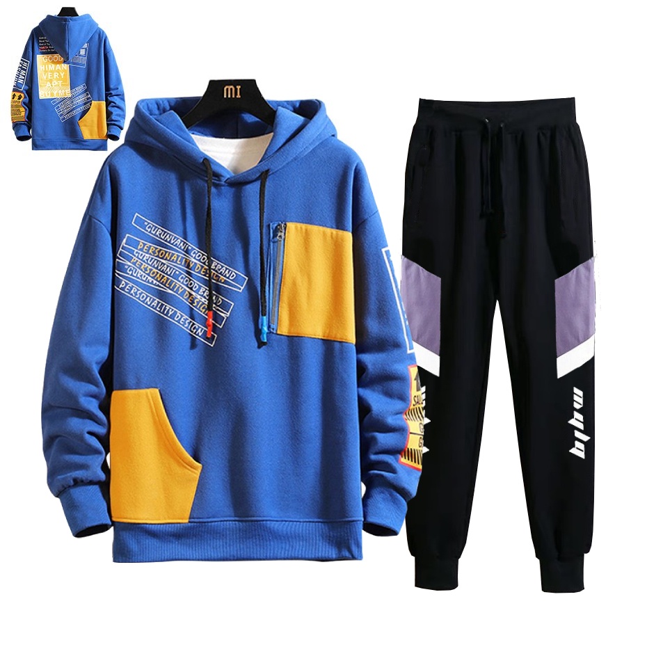 Set Bộ 2 Món Quần Dài + Áo Hoodie Nón Nam Nữ Unisex Chất Vải Nỉ CB2_MQU076THDEF6_WAH082NO (Dọc Tím Mula + Túi Bên Hông)
