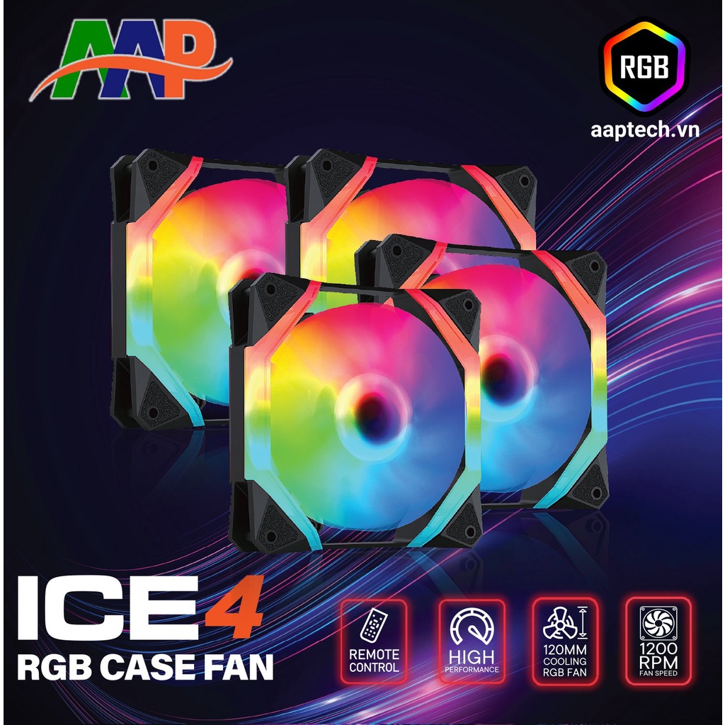 [Giá Sinh Viên] Quạt Tản Nhiệt, Fan Case AAP ICE4 ( Bộ 4 Fan Led RGB + Hub) Chính hãng