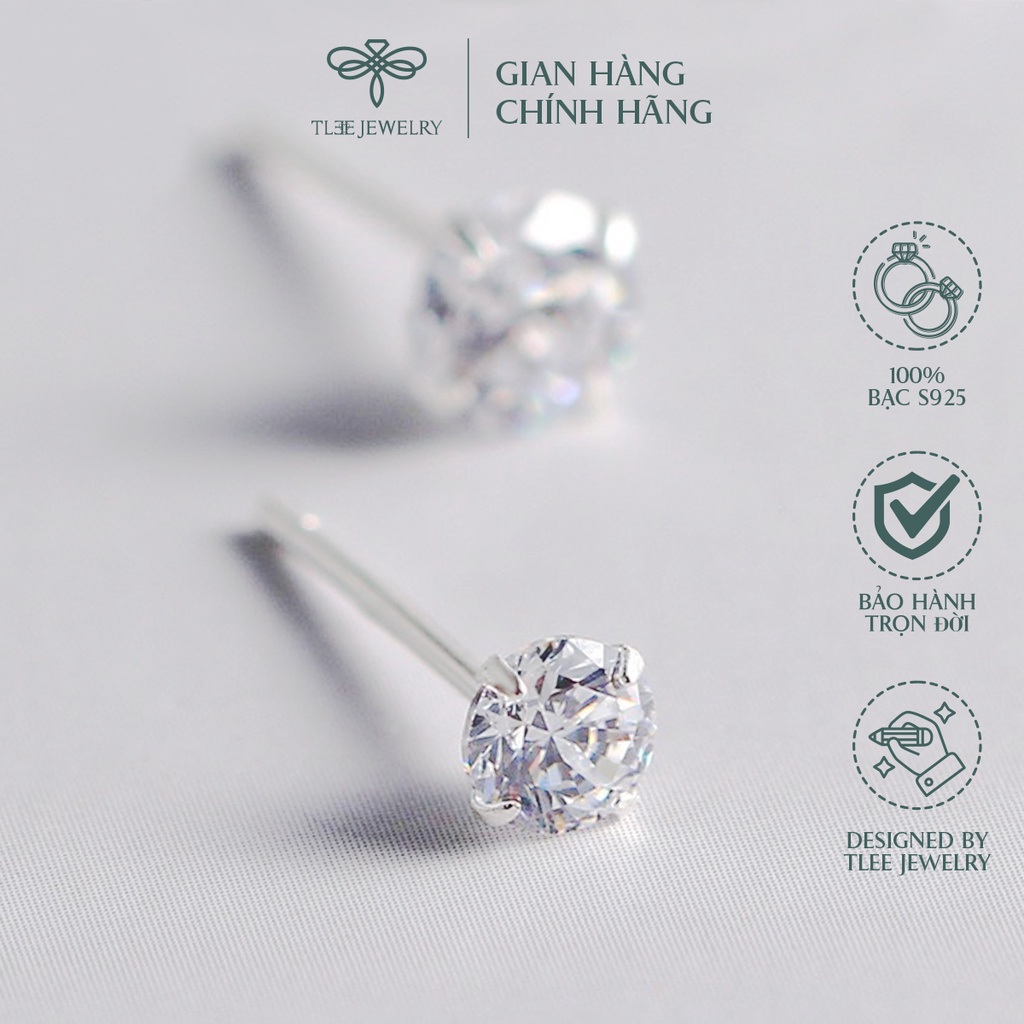 Khuyên tai bạc TLEE nụ đá lấp lánh cao cấp NCJ 1 đôi B0206