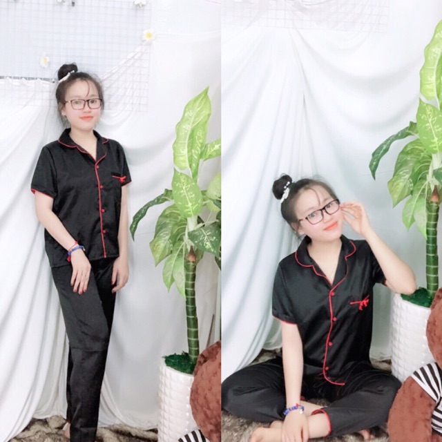 Pizama phi lụa tay ngắn quần dài nơ | BigBuy360 - bigbuy360.vn