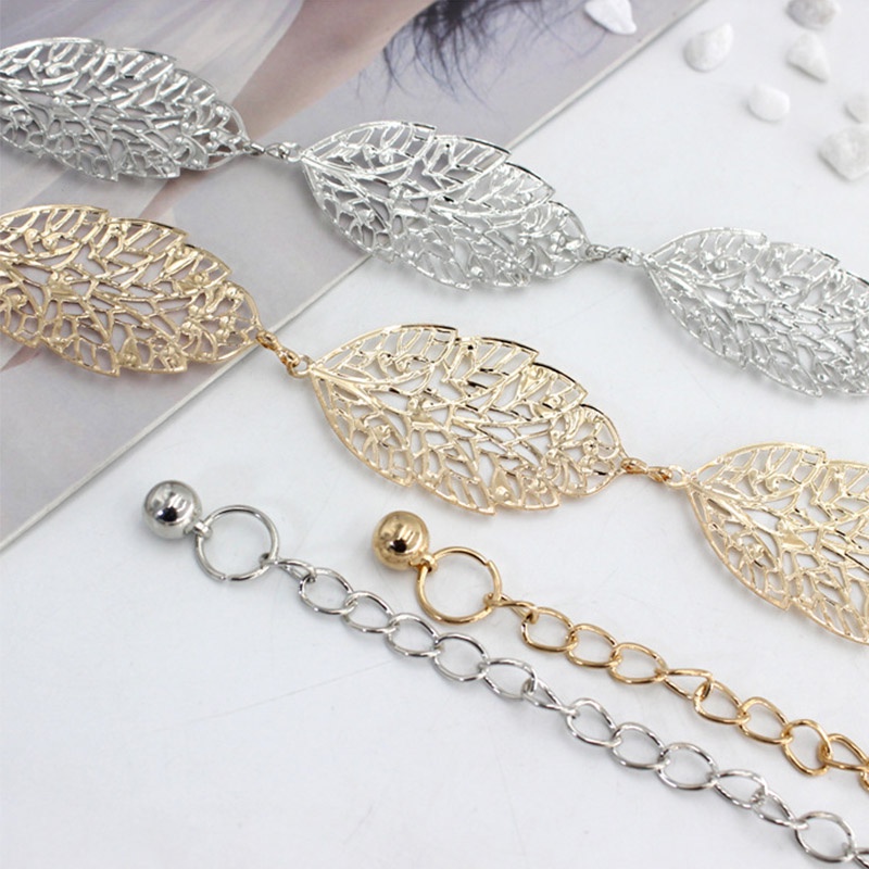 Thắt Lưng Dây Xích Hình Chiếc Lá Bằng Kim Loại Mạ Vàng / Bạc Thời Trang Cho Nữ