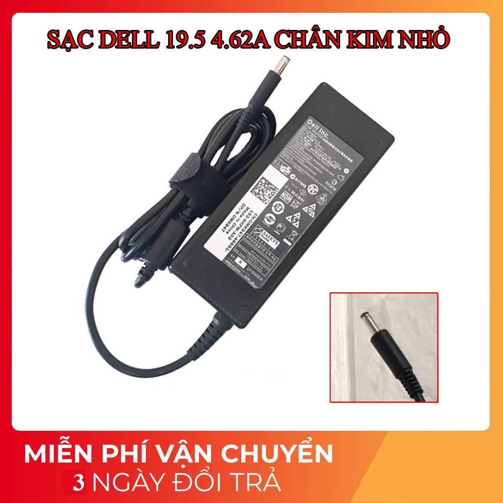 Sạc Laptop Dell 19.5V - 4.62A - 90W Chân Kim Nhỏ cho Dell 5568 3558 3458 Card Rời