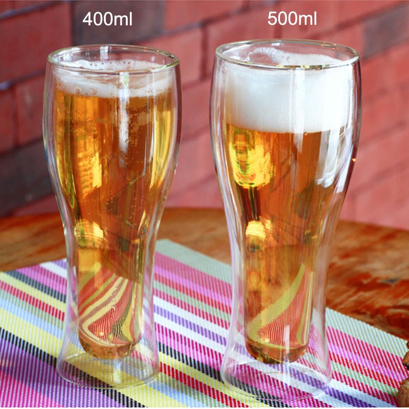  Cốc (Ly) thủy tinh 2 lớp giữ nhiệt uống bia, cafe đa năng 400ml-500ml tùy chọn