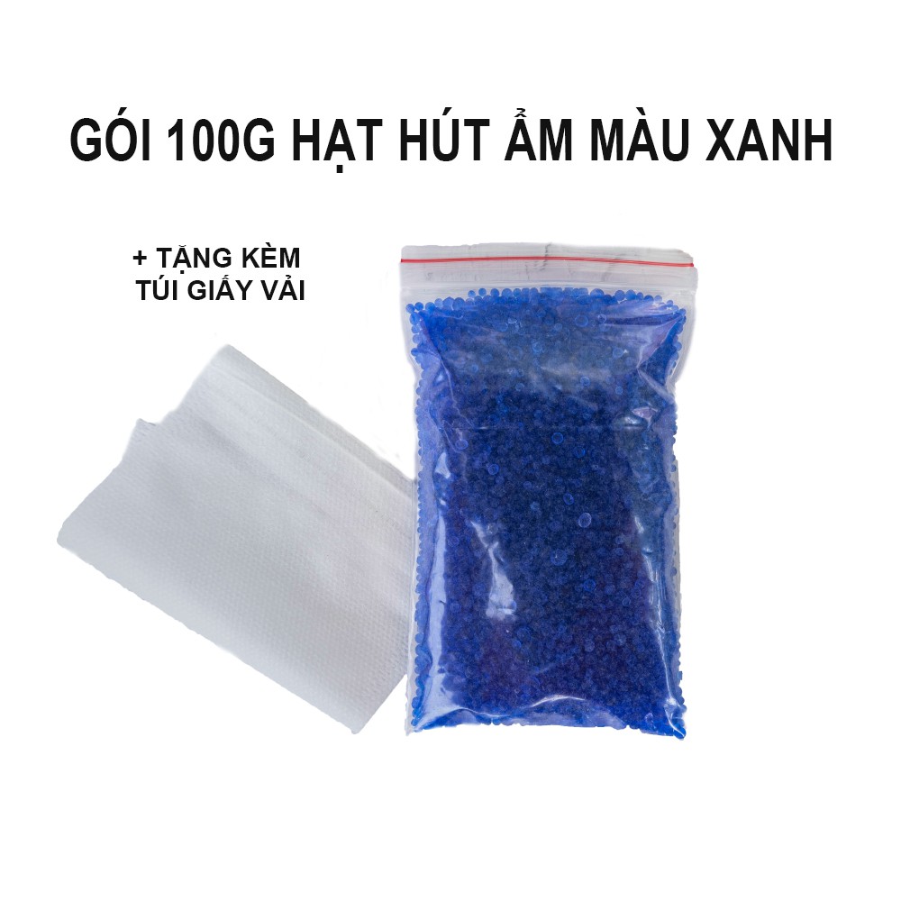 Gói 100g hạt hút ẩm chống ẩm mốc hạt màu xanh + quà tặng 1 túi giấy vải đựng hạt