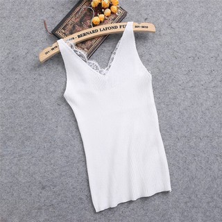 Áo len nữ ba lỗ cổ phối ren