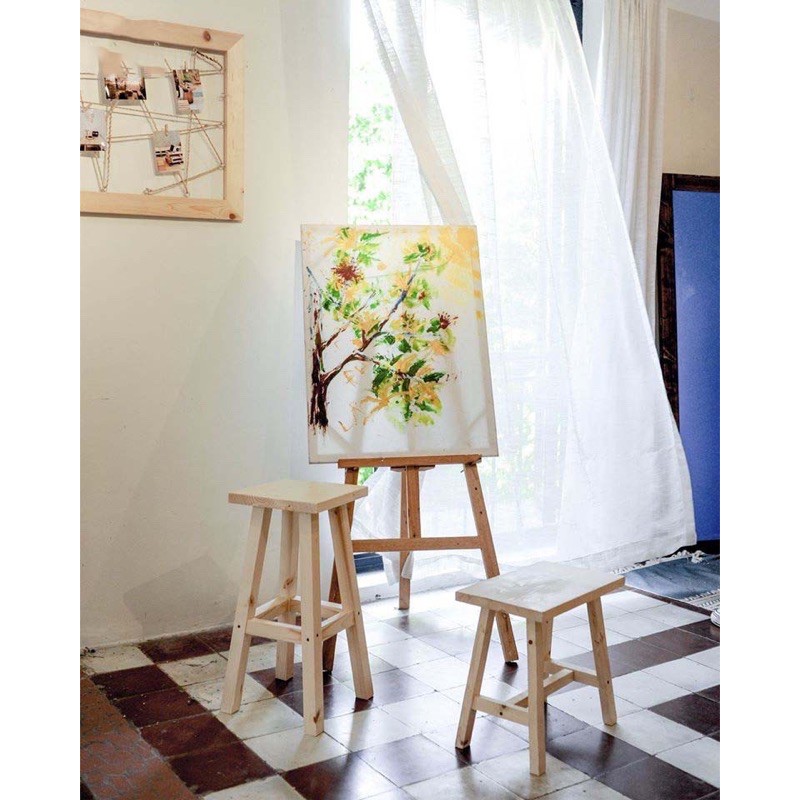 Ghế đôn ghế trang trí decor gỗ thông ngồi ban công GREEN HOME