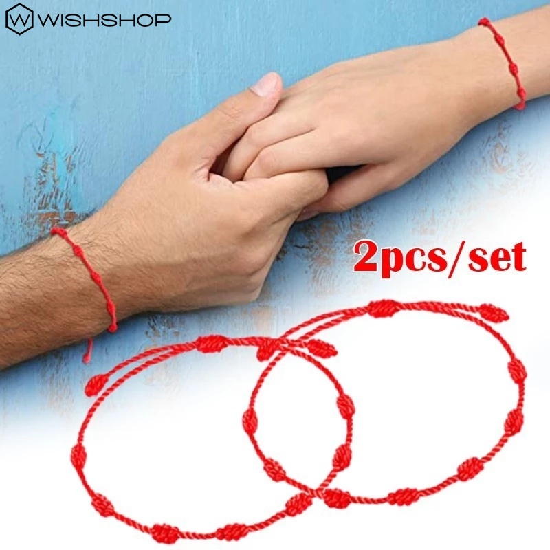 [Bán Chạy] Bộ 2 Vòng Tay Bện Dây Đỏ May Mắn 7 Nút Cho Cặp Đôi