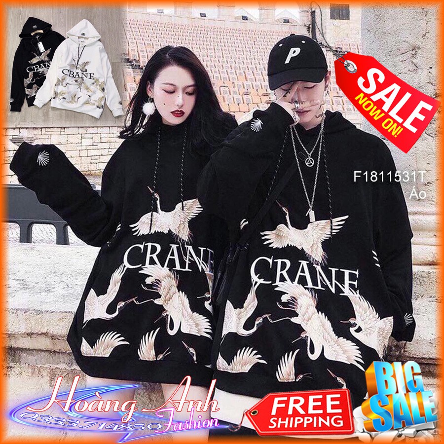 FREESHIP_ÁO HOODIE NỈ NGOẠI HD850 (Crane - Con Hạc - Kèm Ảnh Thật)