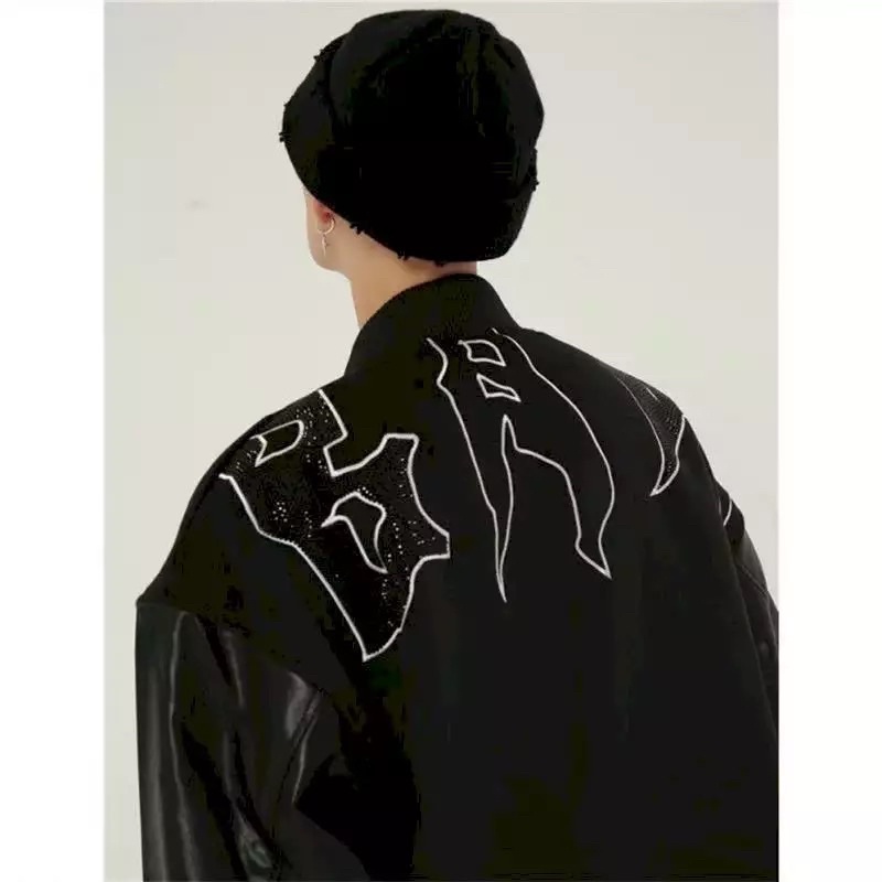 ÁO KHOÁC BOMBER PHỐI TAY DA NAM NỮ -AKD4-Vải kaki phối Tay Da cực ngầu hình thêu màu đen