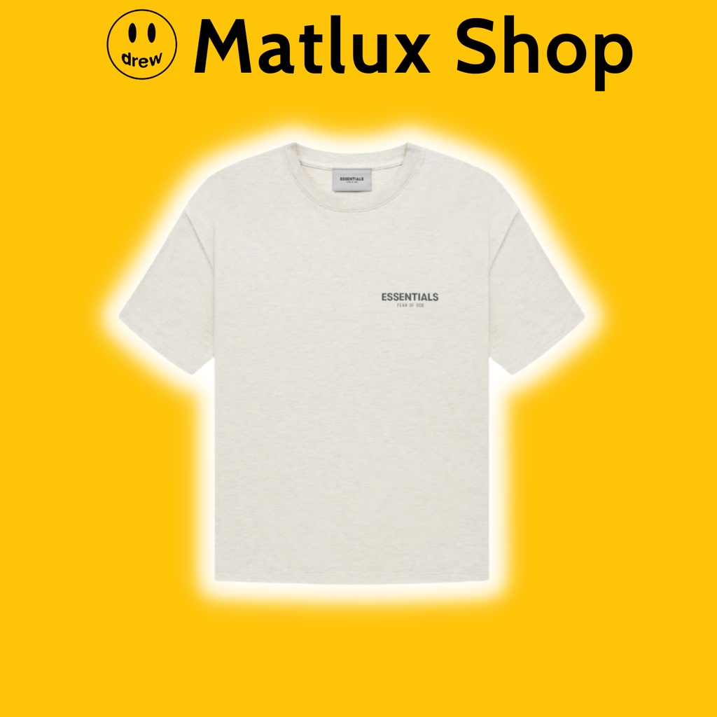 Áo thun FOG FEAR OF GOD ESSENTIALS SS22 Logo Tee Backdoor Heather Oatmeal chất liệu vải cotton in chữ phản quang
