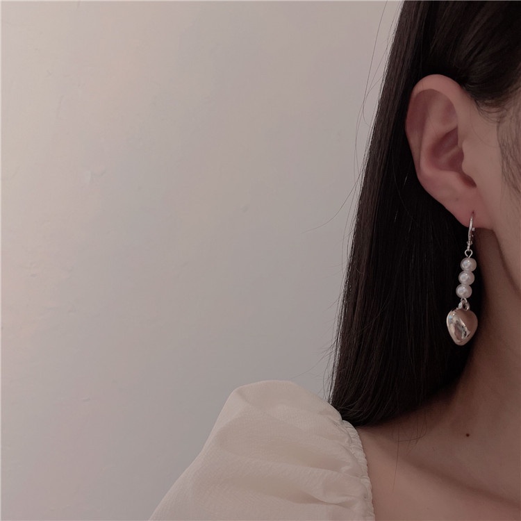 Đôi khuyên tai hình trái tim đính ngọc trai giả thời trang cho nữ