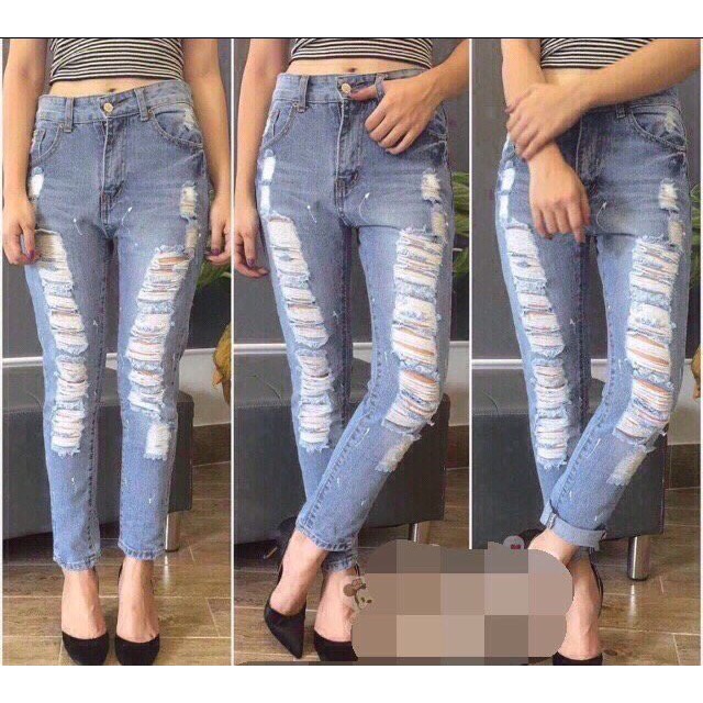 Quần baggy jean big size rách tơi tả