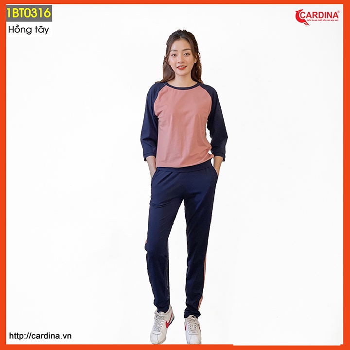 Bộ Thể Thao Nữ 𝐂𝐀𝐑𝐃𝐈𝐍𝐀 Áo Tay Lỡ Raglan, Quần Dài Chất Cotton Cao Cấp Tôn Vóc Dáng Khỏe Khoắn 1BT03.