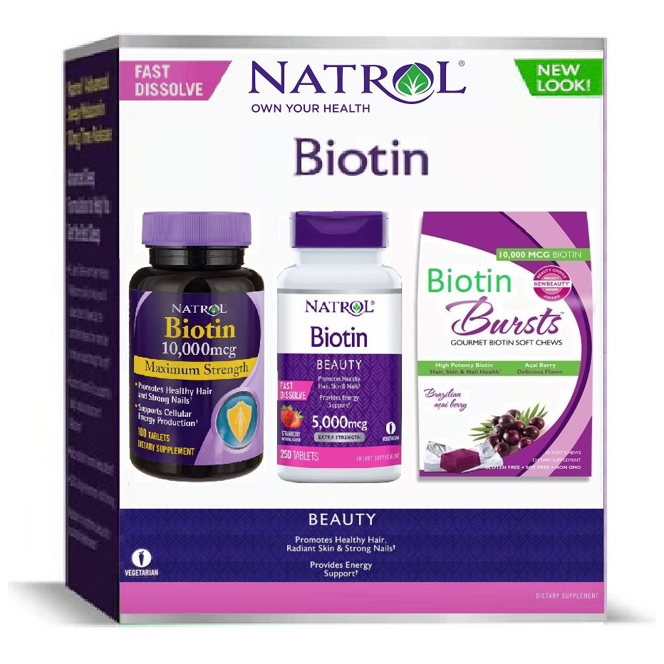 NATROL BIOTIN đẹp da móng mọc tóc hair skin nails nail biotin burst neocell beauty burst 10000mcg 100v