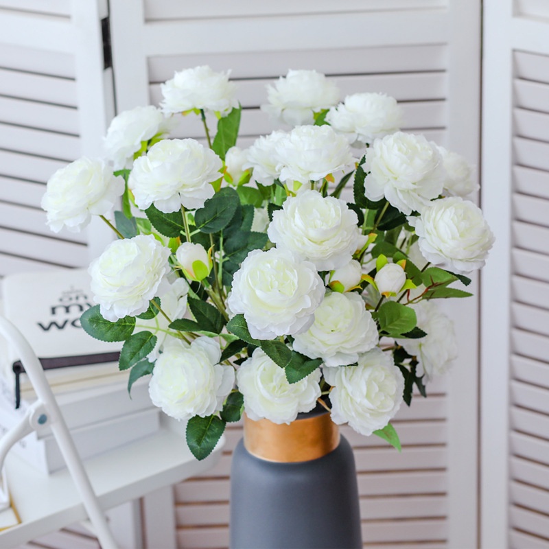Bó Hoa Mẫu Đơn Giả 3 Bông 60cm Bằng Lụa DIY Có Lá Xanh Trang Trí Nhà Cửa Tiệc Cưới Giáng Sinh Lễ Hội