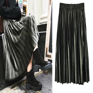 Chân váy nhung xếp ly