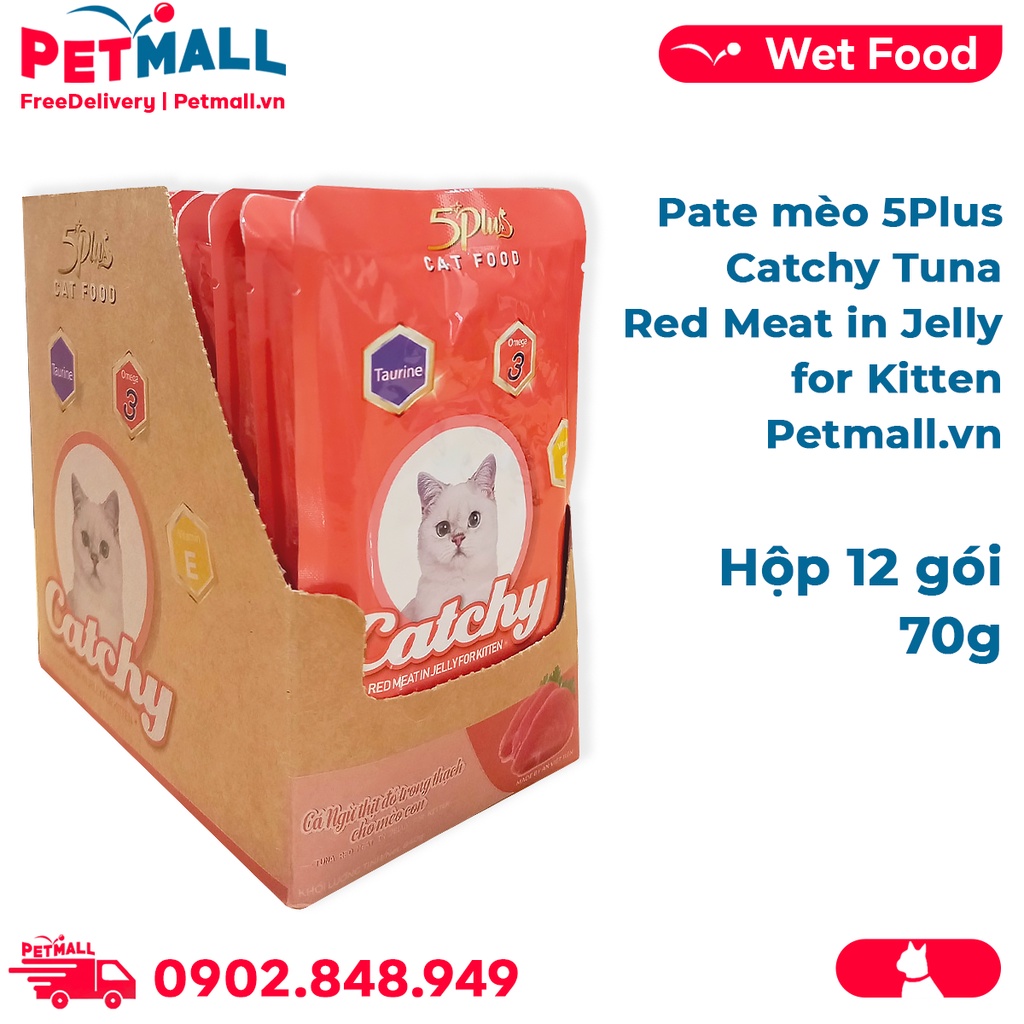 Pate mèo 5Plus Catchy Tuna Red Meat in Jelly for Kitten 70g
