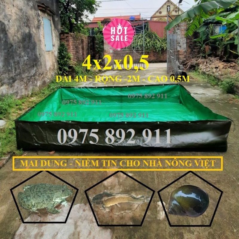 BỂ BẠT NUÔI ỐC ẾCH CÁ LƯƠN - XANH BỘ ĐỘI 4X2X0,5