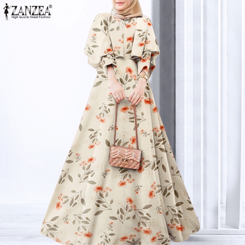 Zanzea Đầm Maxi Tay Phồng In Họa Tiết Hoa Phong Cách Cổ Điển Thời Trang Cho Nữ