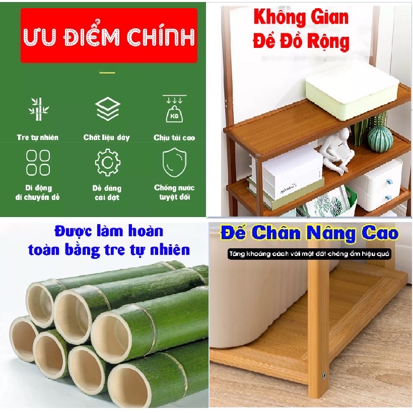 Kệ Giày Dép Kết Hợp Chỗ Treo Đồ Đa Năng Tiện Lợi ,Giá Kệ Chữ L 4 Tầng Gỗ Tre Phong Cách Hiện Đại