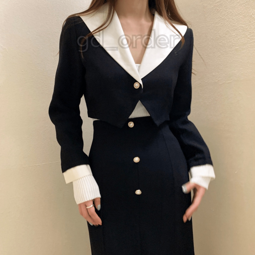 B87|Set bộ vest áo croptop hàn quốc dáng ngắn cổ điển thanh lịch kèm váy đuôi cá công sở gd_order