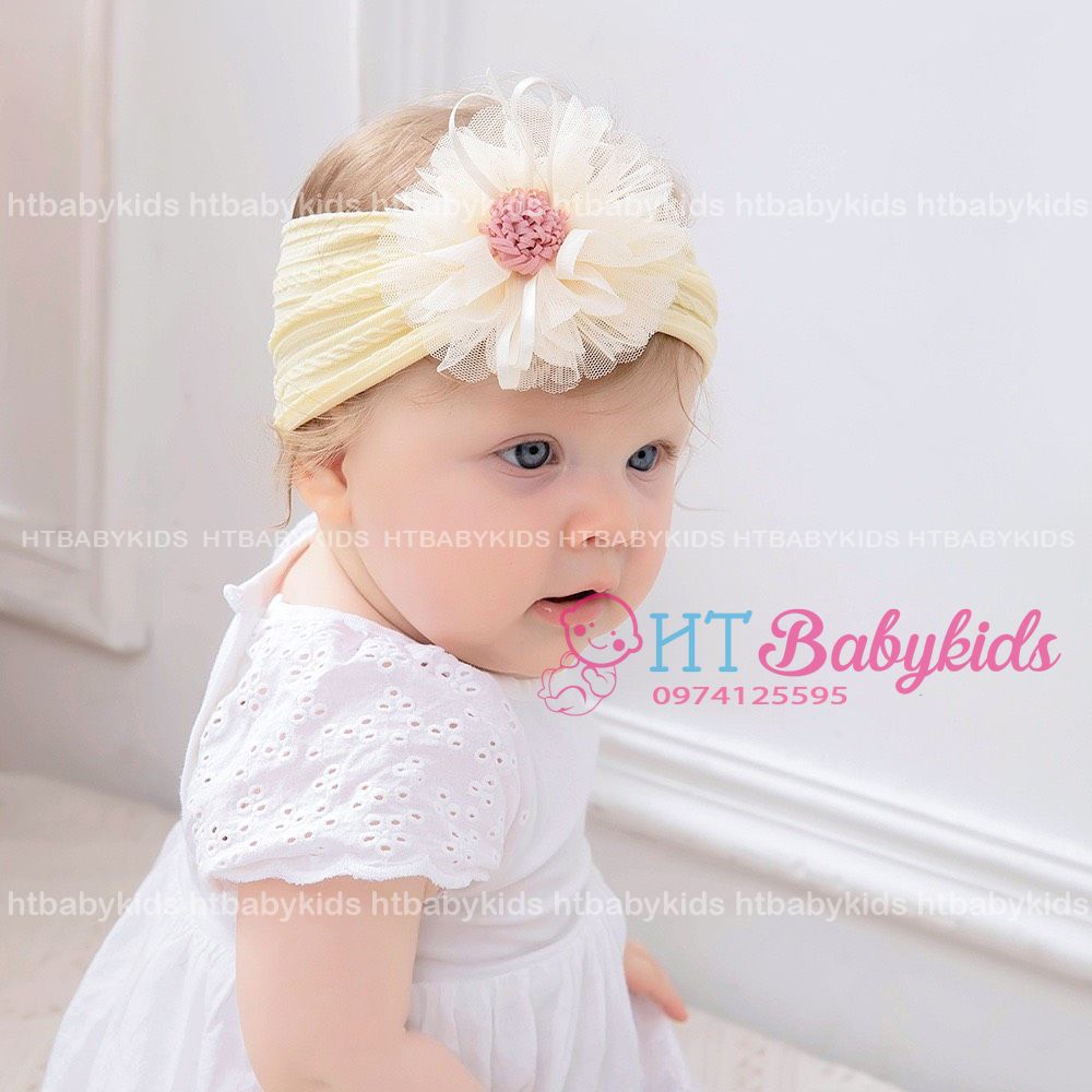 Bờm tóc, băng đô len gân đính hoa cho bé nhiều mẫu xinh