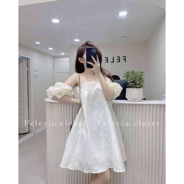 🌸🌸Váy trễ vai gấm xòe xinhh dã mannn 💯💯💯