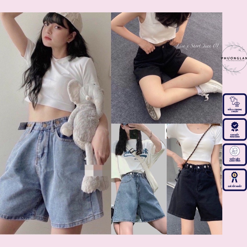 Quần lửng 🌸 Quần bò ngố jean màu xanh trắng đen cạp cao đai ngang ba cúc cài FREESHIP phong cách Hàn Quốc Ulzzang PHULA