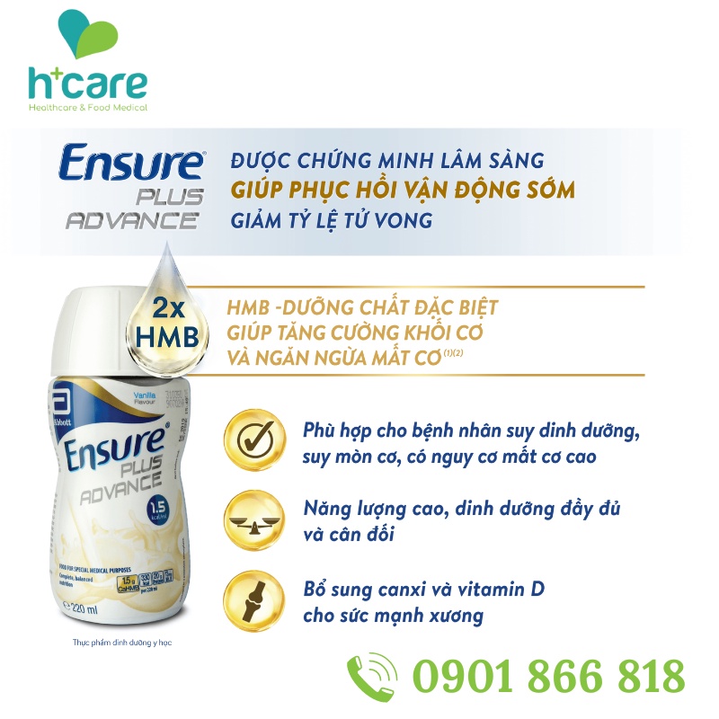 Sữa pha sẵn Abbott Ensure Plus Advance  220ml - Dinh dưỡng vàng cho người suy dinh dưỡng, suy mòn cơ