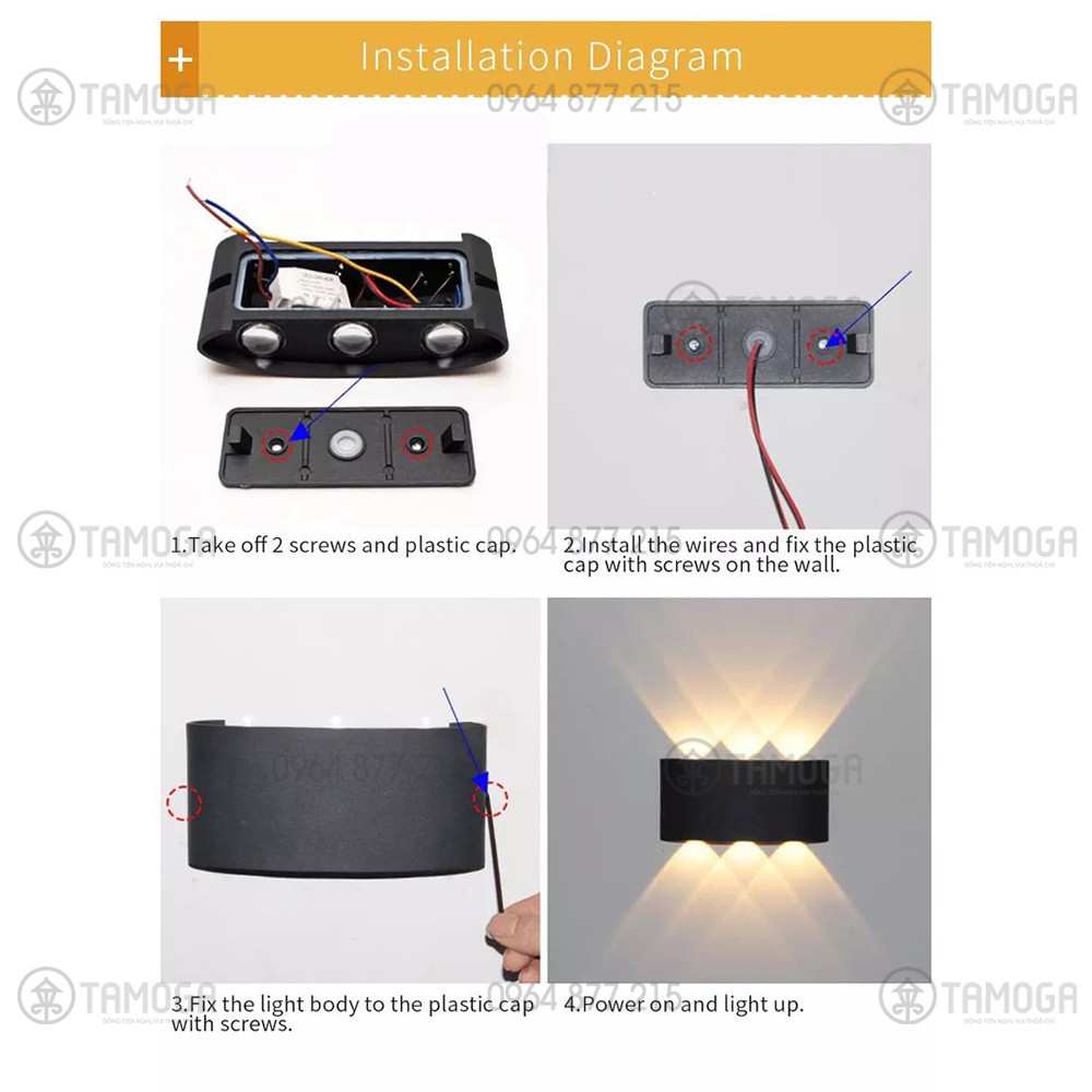 Đèn Treo Tường Hắt 2 Đầu, 4 tia, 6 tia 6W DH 3001