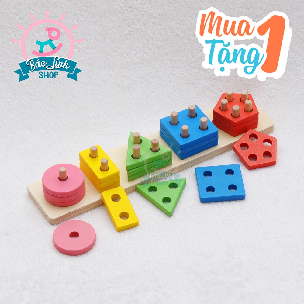 Giáo cụ Montessori 0-3 - Thả hình khối luồn cọc BẢN CHUẨN| Đồ chơi gỗ an toàn cho bé