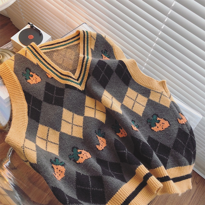Áo Sweater Không Tay Cổ Chữ V Họa Tiết Sọc Caro Phong Cách Retro Thời Trang Hàn Quốc Cho Nam