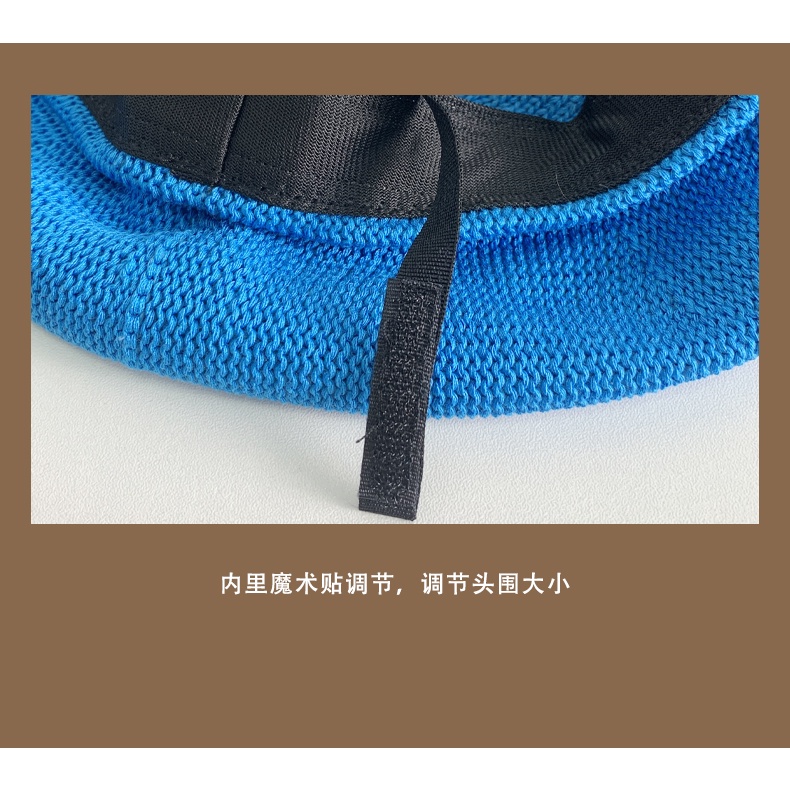 Nón Beret Màu Xanh Dương Trắng Thêu Họa Tiết Phong Cách Nhật Bản Mới