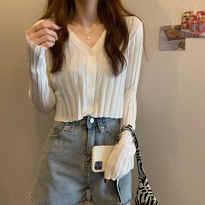 Áo Khoác Cardigan Dệt Kim Dáng Ngắn Phong Cách Hàn Quốc Thời Trang Mùa Thu Cho Nữ