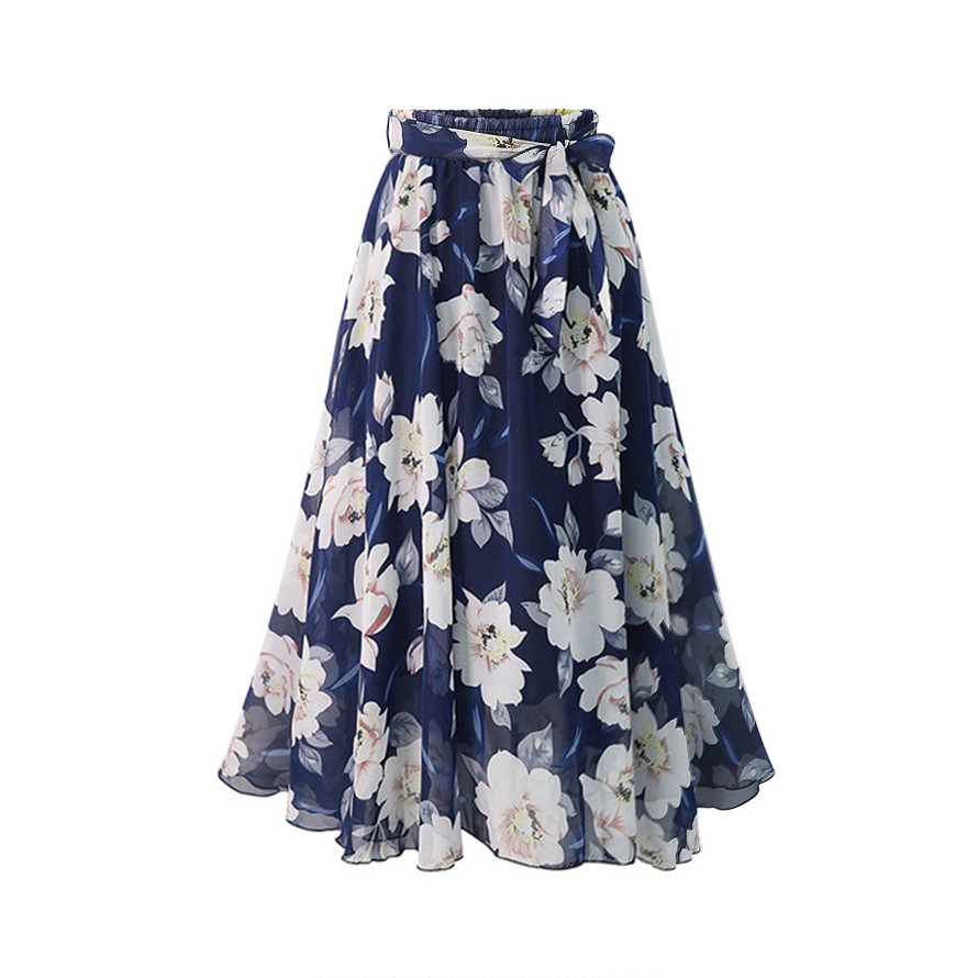 Chân váy midi lưng cao chất Chiffon hoạ tiết hoa nữ tính | BigBuy360 - bigbuy360.vn