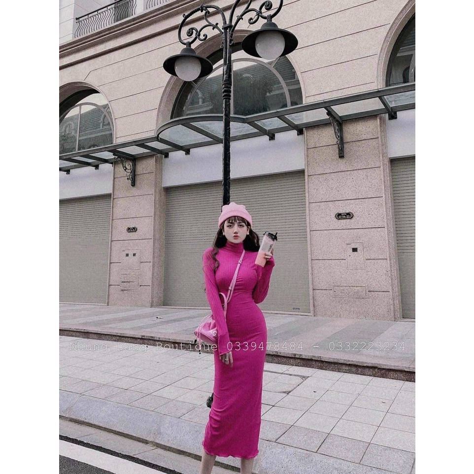 Đầm cổ lọ maxi tay dài ôm body trơn cực xinh , chất thun gân dày dặn ( ảnh thật )