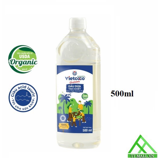 Dầu Dừa Tinh Khiết Organic Vietcoco 500ml - Pure Virgin Coconut Oil