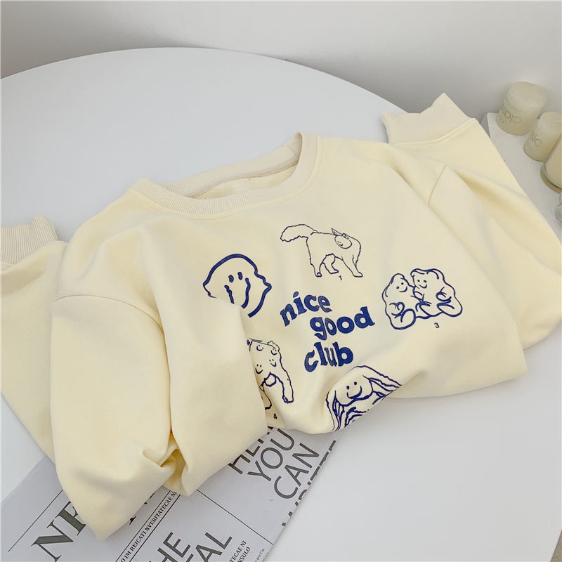 Áo sweater cổ tròn màu vàng kem thời trang xinh xắn cho nữ