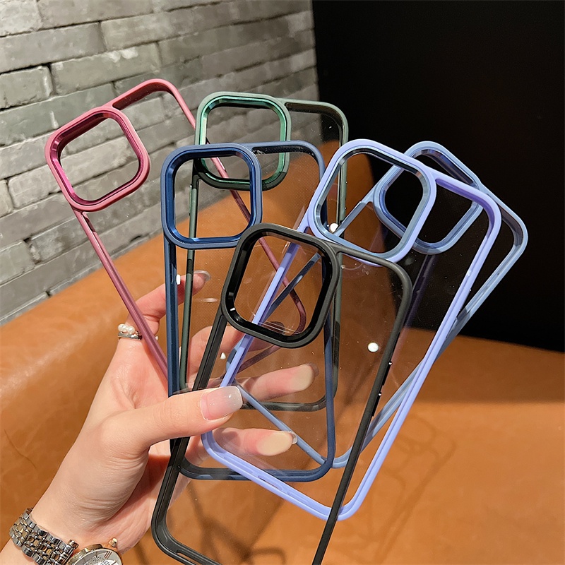 Ốp Điện Thoại Cứng Trong Suốt Chống Sốc Màu Tím Đậm Cho iPhone 12 13 Pro Max IP13