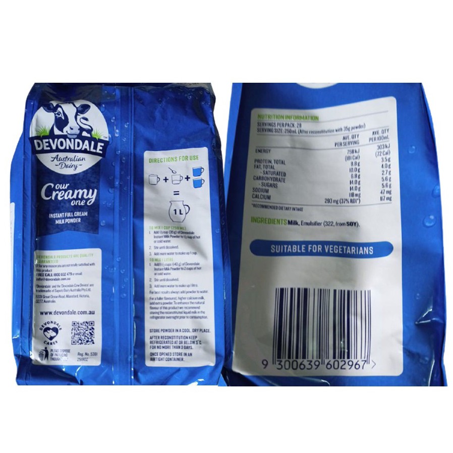 Sữa Tươi Devondale Nguyên Kem Dạng Bột Úc 1KG