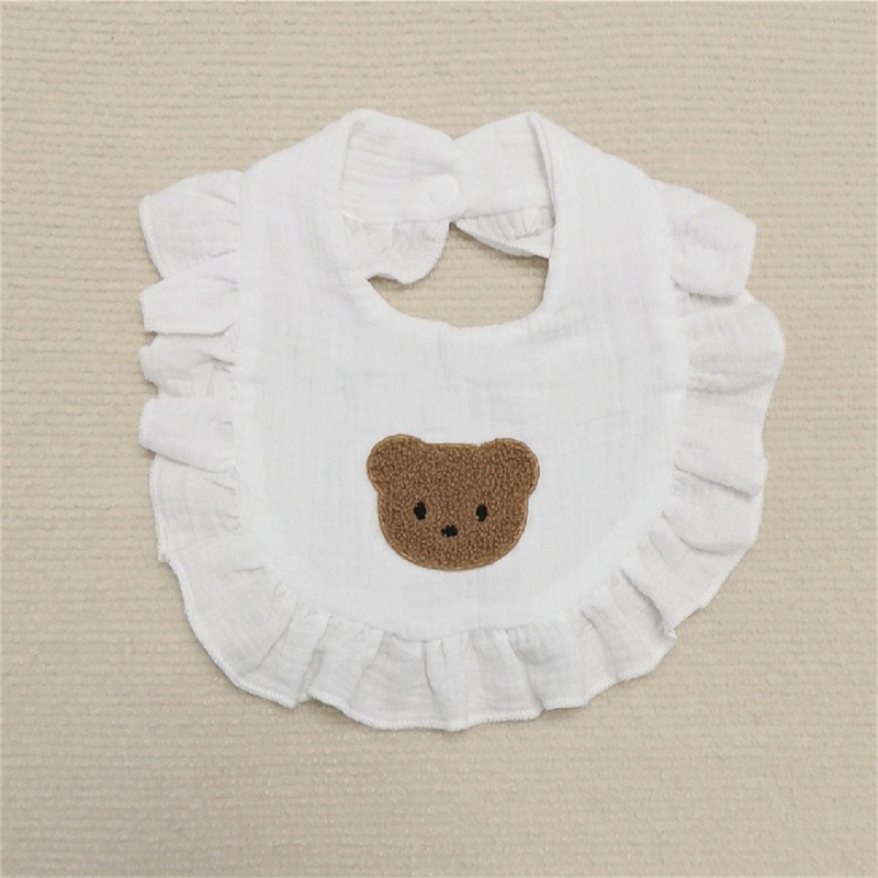 Yếm Ăn Bằng Cotton Thêu Hình Gấu Hoạt Hình Dành Cho Trẻ Em