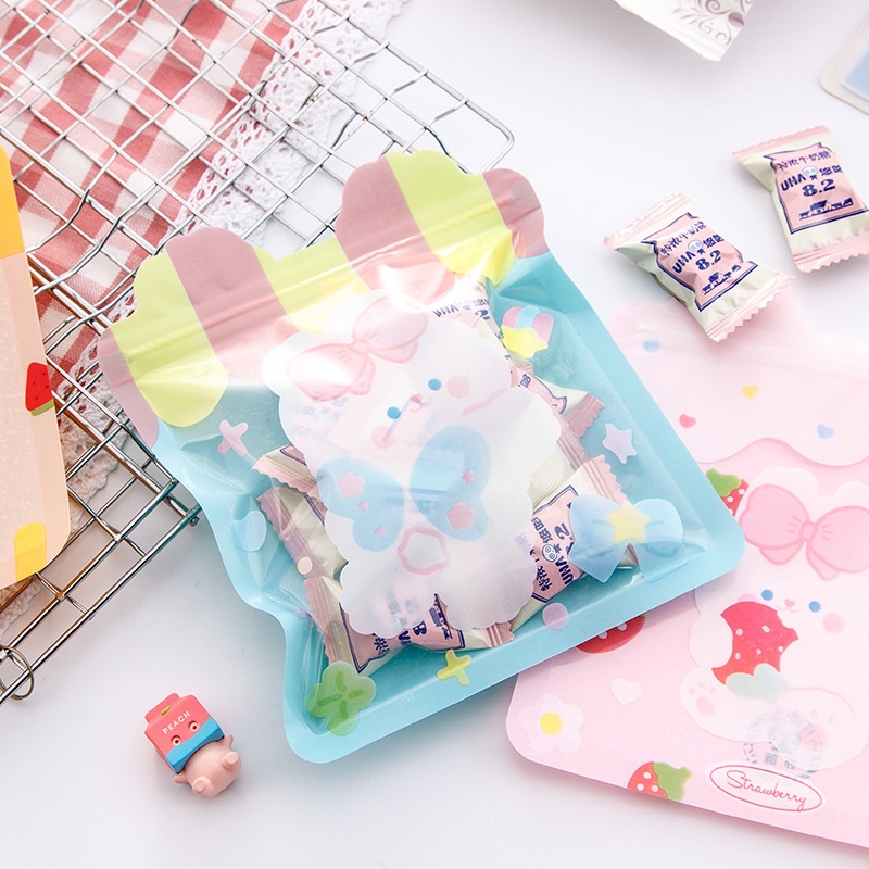 Bộ 5 Túi Zip Nhựa Tự Dính In Họa Tiết Hoạt Hình Dễ Thương Đựng Bánh Quy / Kẹo / Thực Phẩm