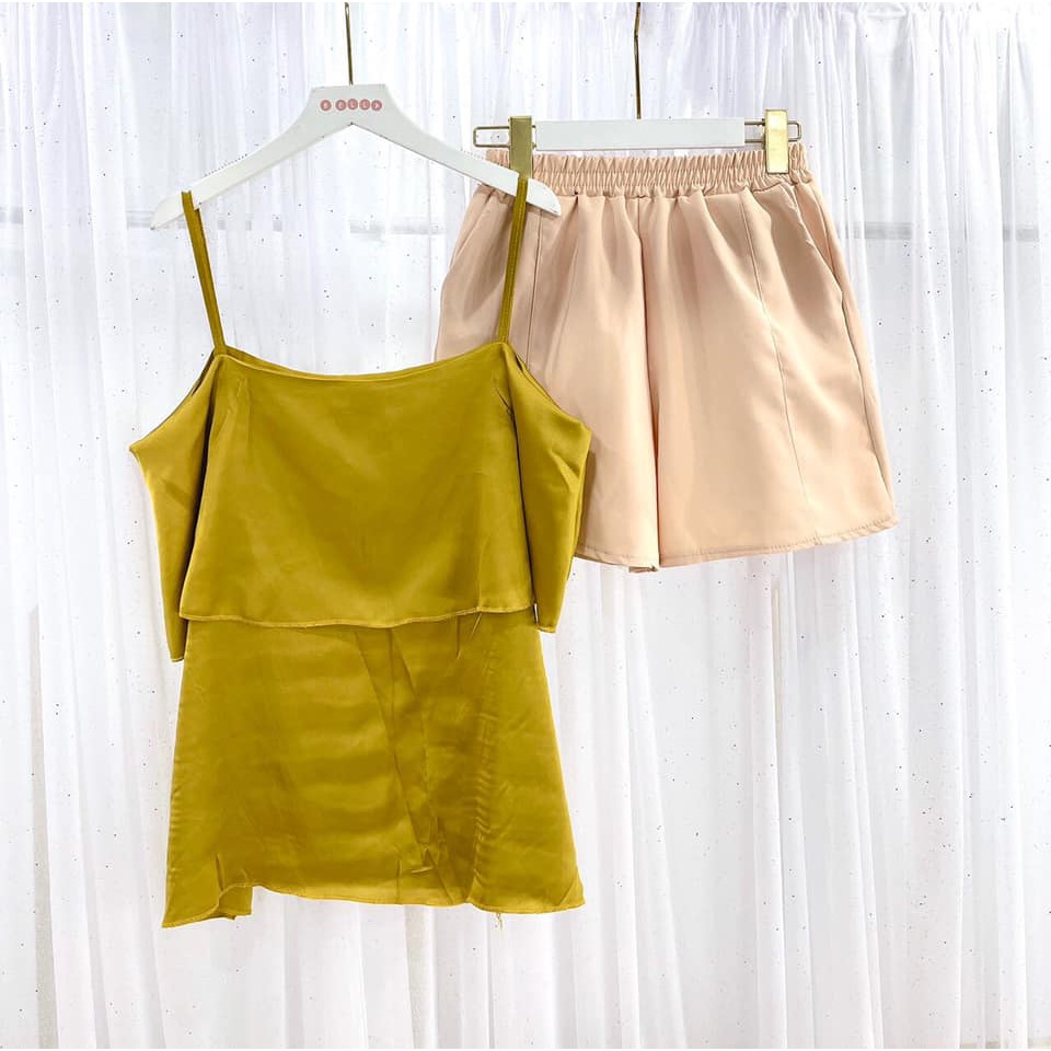 Sét bộ lụa bánh bèo 2 dây màu vàng